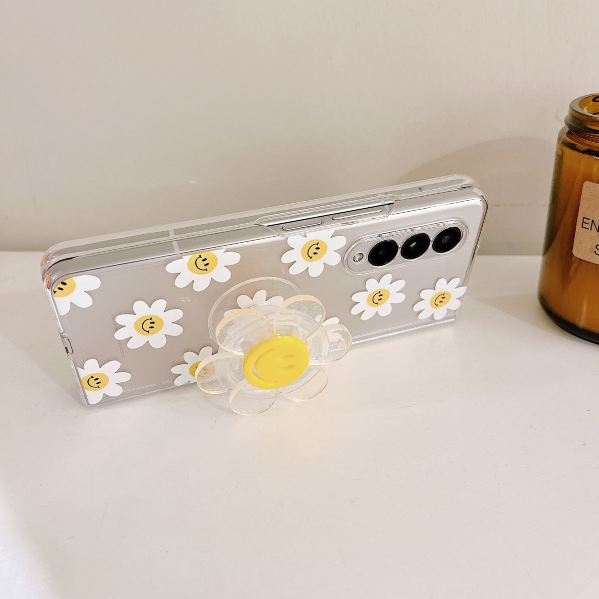 Cute Smile Sunflower HolderPhone Case For Samsung Galaxy Z Fold 4