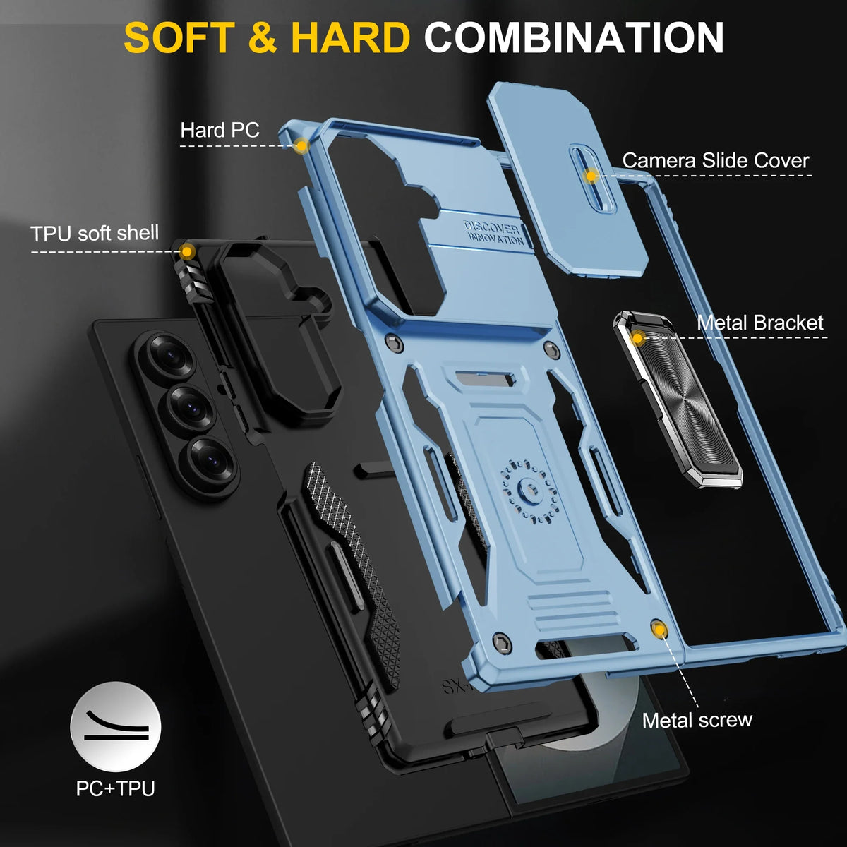 Rugged Armor Sliding Camera Case with Metal Kickstand