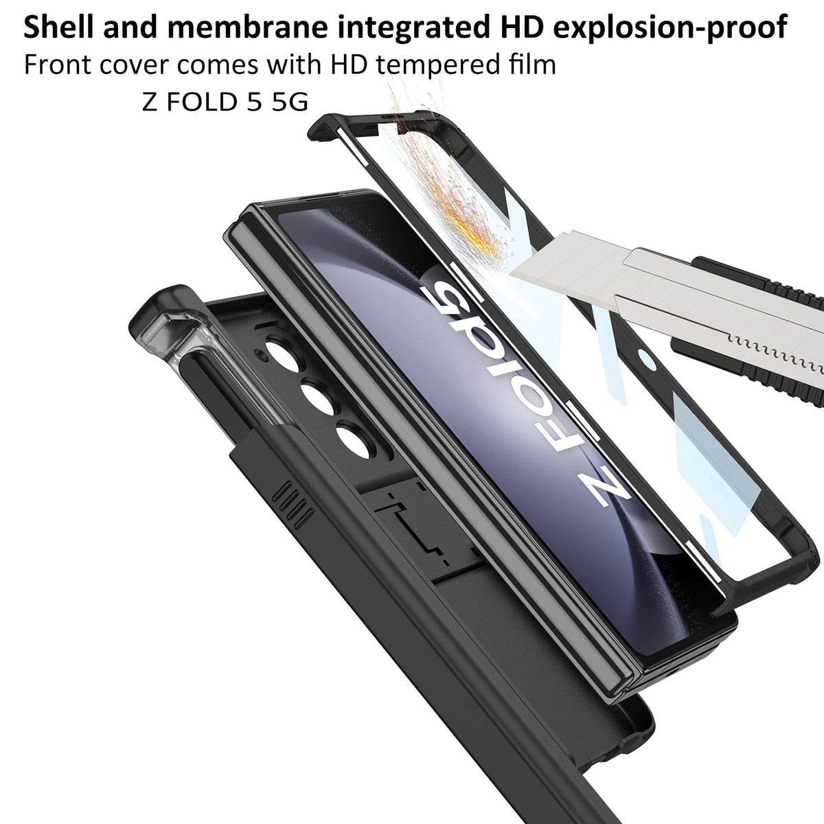 Magnetic Hinge Case with Slide Pen Holder & Kickstand For Galaxy Z Fold 5