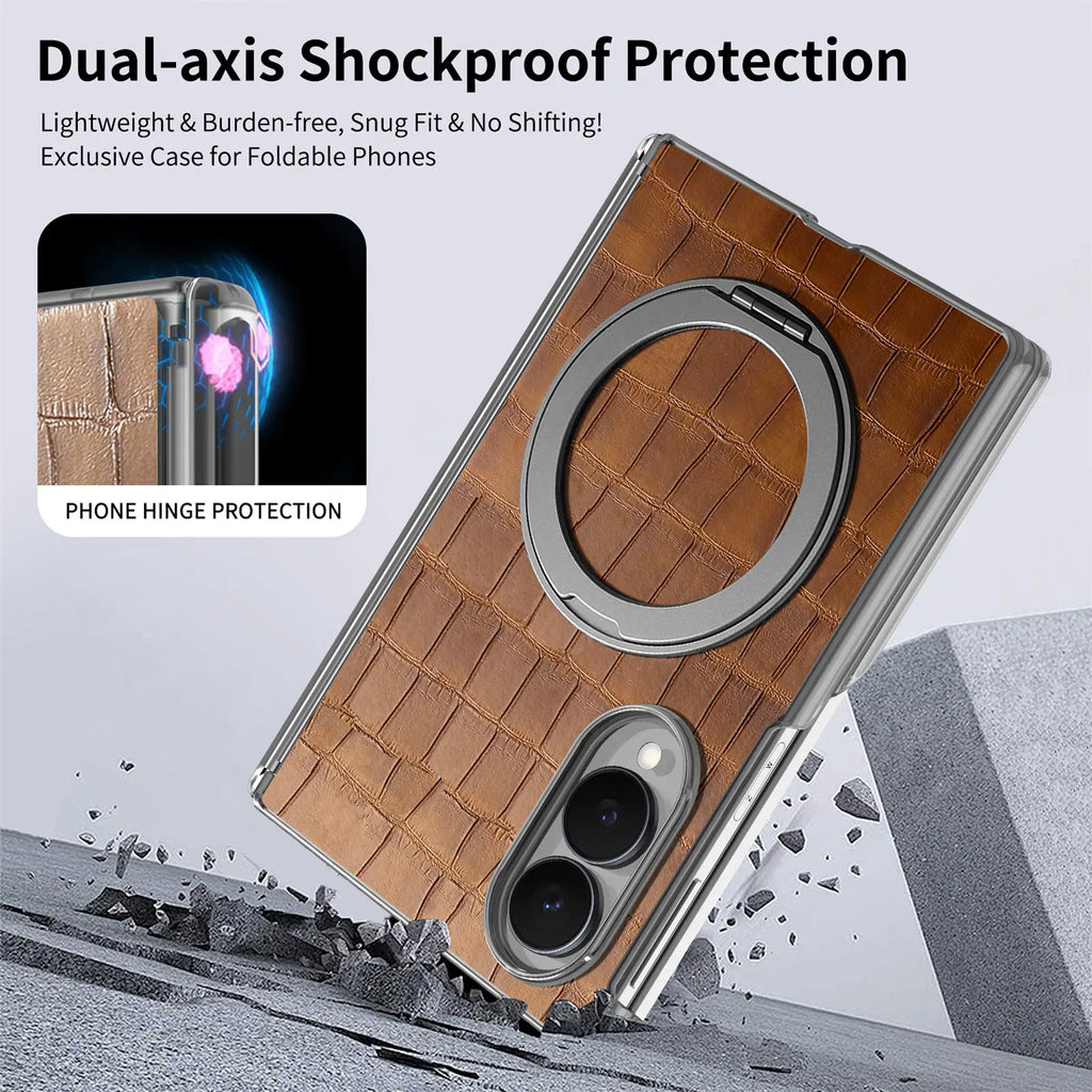 Textured Leather Ring Stand Case For Galaxy Z Fold