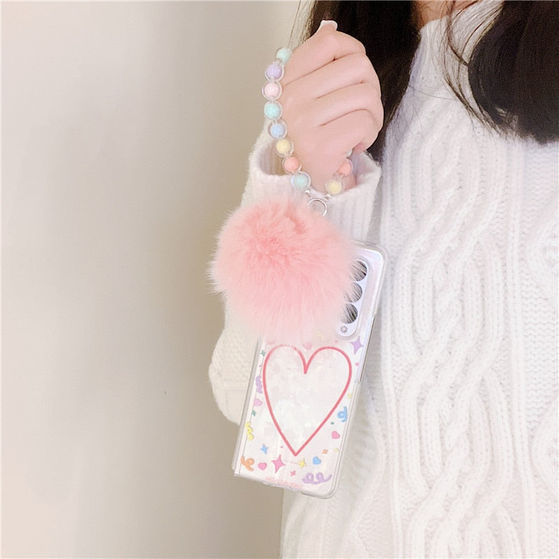 Cute Love Hair Ball Bracelet Phone Cases For Samsung Galaxy Z Fold 4