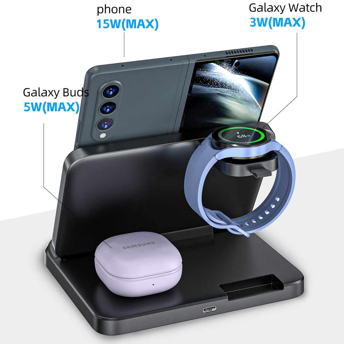 Foldable 3 in 1 Wireless Charger For Samsung Galaxy Z Fold Series